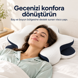 Ergonomik Boyun Destekli Visco Yastık — Çift Yükseklikli, Yıkanabilir Kılıflı